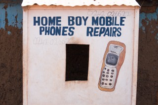 A cell phone repair shack in Nalerigu, Ghana.